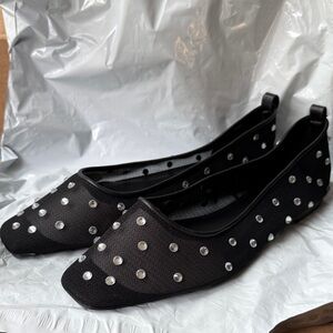 Open Edit Nordstrom Black Crystal Embellished Studded ballet flats 8.5 new
